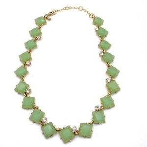 J. CREW Necklace Jade green squares. w/Rhinestones Gold color accent